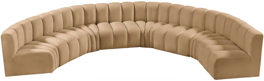 Meridian Furniture - Arc Velvet 8 Piece Sectional in Camel - 103Camel-S8B - GreatFurnitureDeal