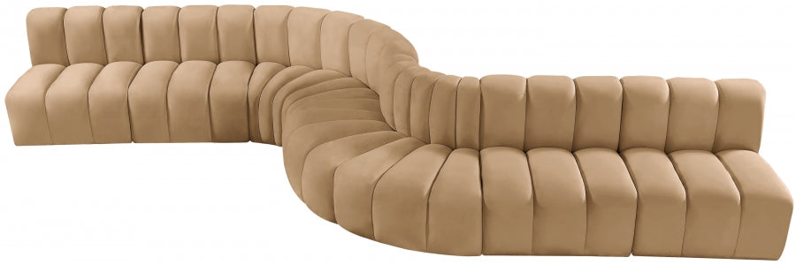 Meridian Furniture - Arc Velvet 8 Piece Sectional in Camel - 103Camel-S8C - GreatFurnitureDeal