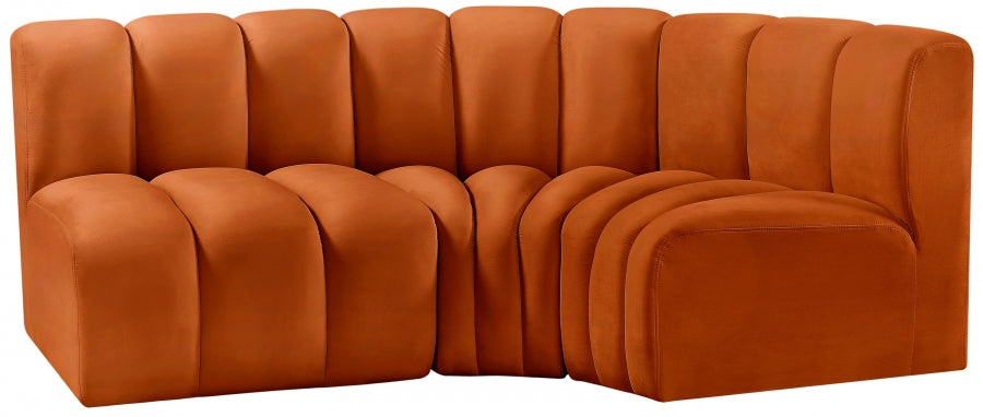 Meridian Furniture - Arc Velvet Modular Sofa in Cognac - 103Cognac-S3A - GreatFurnitureDeal