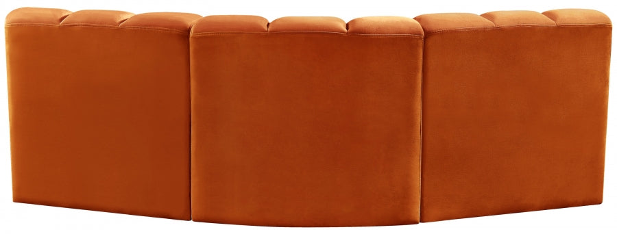 Meridian Furniture - Arc Velvet Modular Sofa in Cognac - 103Cognac-S3B - GreatFurnitureDeal