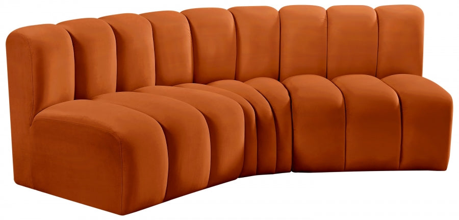 Meridian Furniture - Arc Velvet Modular Sofa in Cognac - 103Cognac-S3B - GreatFurnitureDeal