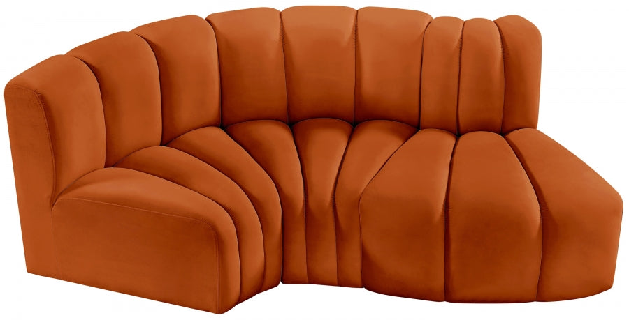 Meridian Furniture - Arc Velvet Modular Sofa in Cognac - 103Cognac-S3D - GreatFurnitureDeal