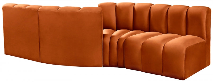 Meridian Furniture - Arc Velvet 4 Piece Sectional in Cognac - 103Cognac-S4A - GreatFurnitureDeal