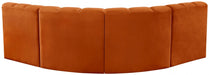 Meridian Furniture - Arc Velvet 4 Piece Sectional in Cognac - 103Cognac-S4B - GreatFurnitureDeal