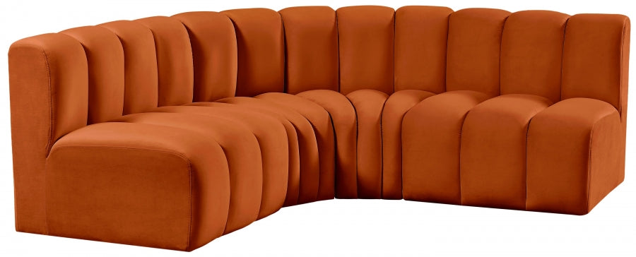 Meridian Furniture - Arc Velvet 4 Piece Sectional in Cognac - 103Cognac-S4B - GreatFurnitureDeal