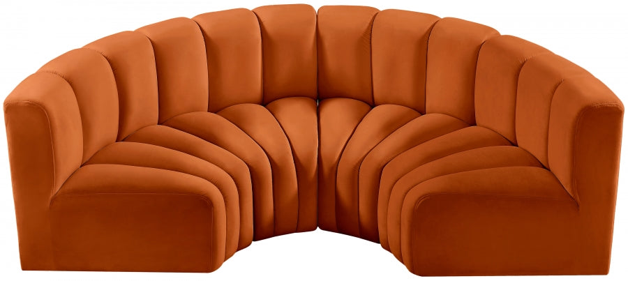 Meridian Furniture - Arc Velvet 4 Piece Sectional in Cognac - 103Cognac-S4C - GreatFurnitureDeal