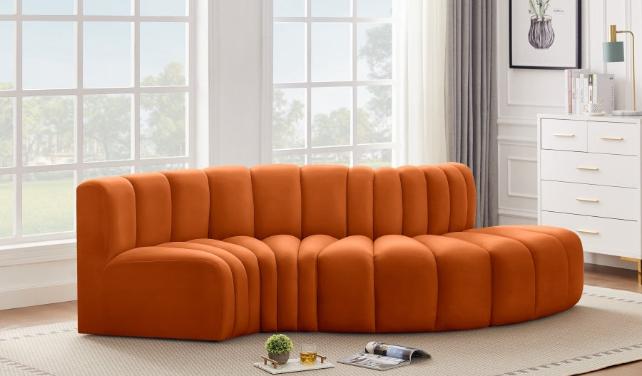 Meridian Furniture - Arc Velvet 4 Piece Sectional in Cognac - 103Cognac-S4D - GreatFurnitureDeal