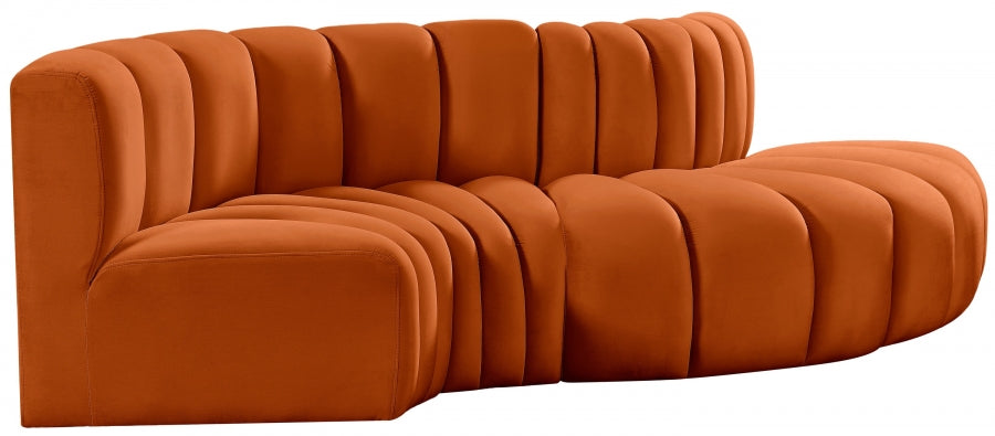 Meridian Furniture - Arc Velvet 4 Piece Sectional in Cognac - 103Cognac-S4D - GreatFurnitureDeal