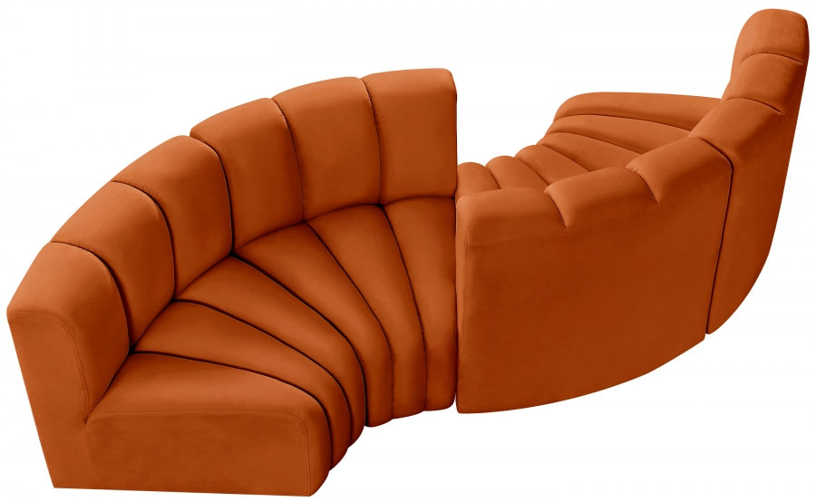 Meridian Furniture - Arc Velvet 4 Piece Sectional in Cognac - 103Cognac-S4F - GreatFurnitureDeal