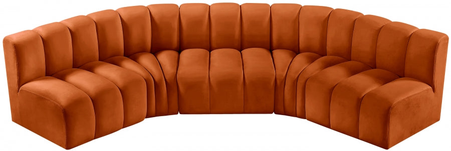 Meridian Furniture - Arc Velvet 5 Piece Sectional in Cognac - 103Cognac-S5A - GreatFurnitureDeal