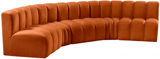 Meridian Furniture - Arc Velvet 5 Piece Sectional in Cognac - 103Cognac-S5A - GreatFurnitureDeal