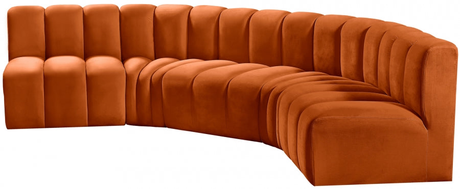 Meridian Furniture - Arc Velvet 5 Piece Sectional in Cognac - 103Cognac-S5A - GreatFurnitureDeal