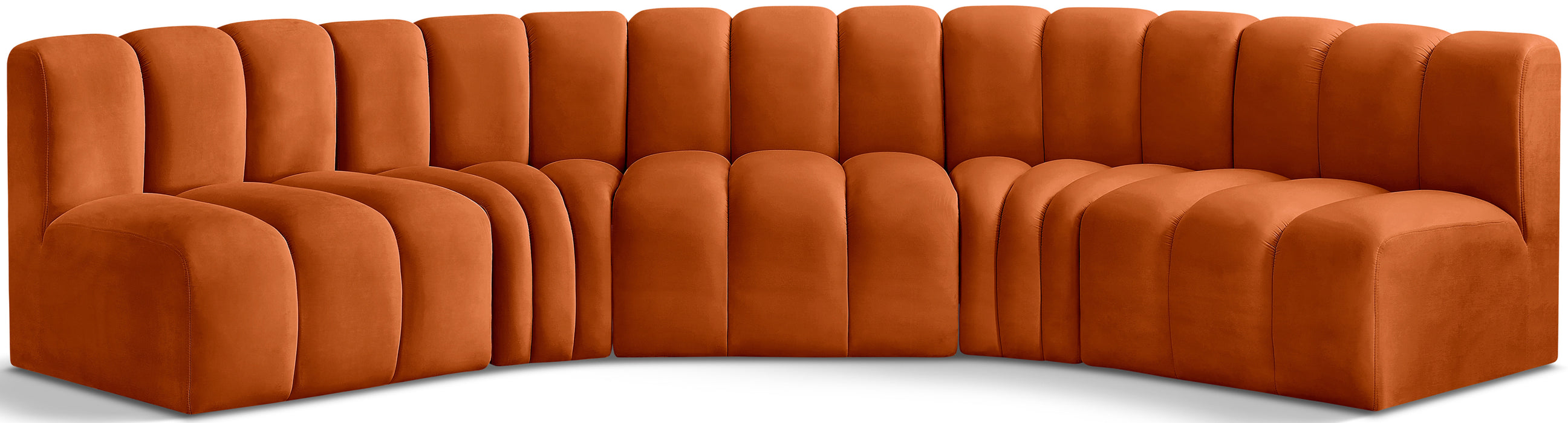 Meridian Furniture - Arc Velvet 5 Piece Sectional in Cognac - 103Cognac-S5A - GreatFurnitureDeal