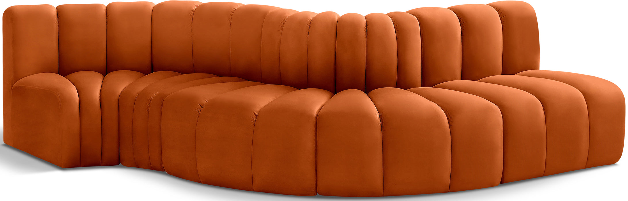 Meridian Furniture - Arc Velvet 5 Piece Sectional in Cognac - 103Cognac-S5B - GreatFurnitureDeal