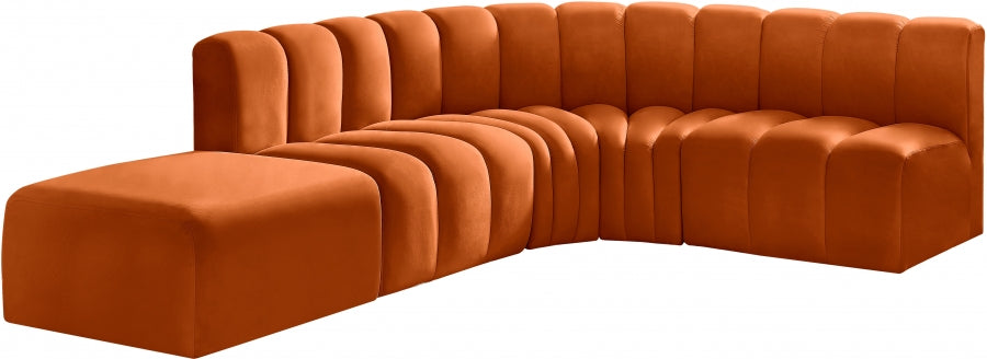 Meridian Furniture - Arc Velvet 5 Piece Sectional in Cognac - 103Cognac-S5C - GreatFurnitureDeal