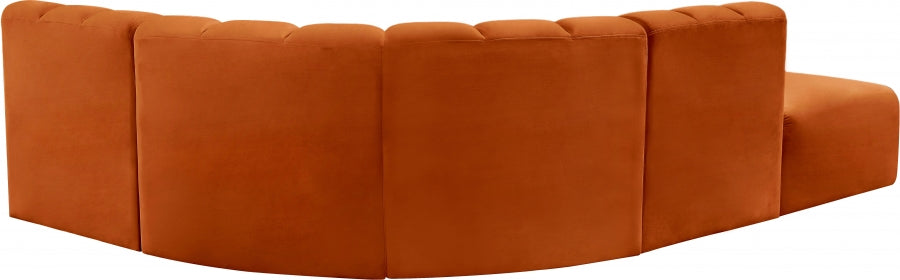 Meridian Furniture - Arc Velvet 5 Piece Sectional in Cognac - 103Cognac-S5C - GreatFurnitureDeal