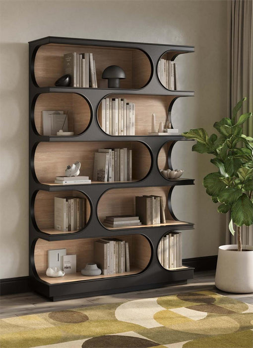 Bramble - Vannes Crescent Bookcase in Batavia Black w/ Sandbar Interior - 28494BBA-SNB---