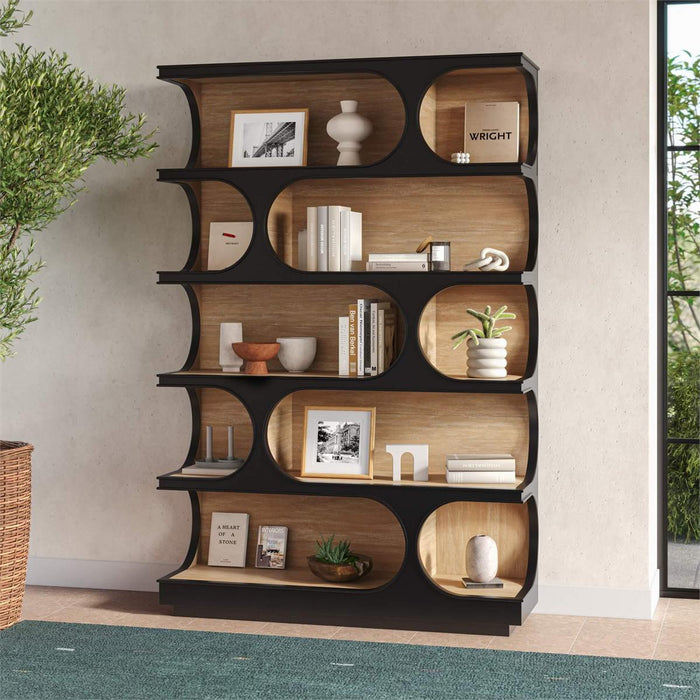 Bramble - Vannes Crescent Bookcase in Batavia Black w/ Sandbar Interior - 28494BBA-SNB---