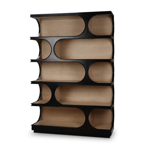 Bramble - Vannes Crescent Bookcase in Batavia Black w/ Sandbar Interior - 28494BBA-SNB--- - GreatFurnitureDeal