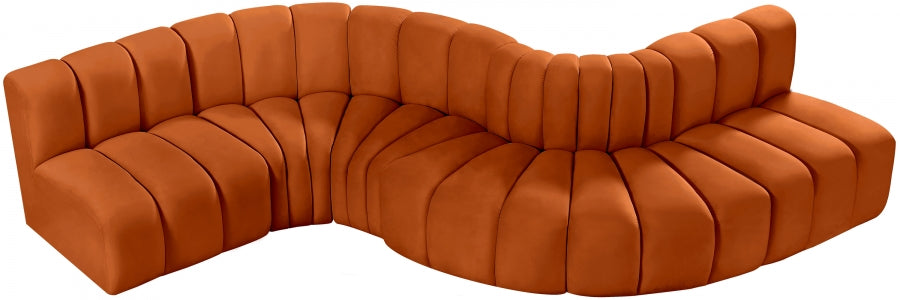 Meridian Furniture - Arc Velvet 6 Piece Sectional in Cognac - 103Cognac-S6A - GreatFurnitureDeal