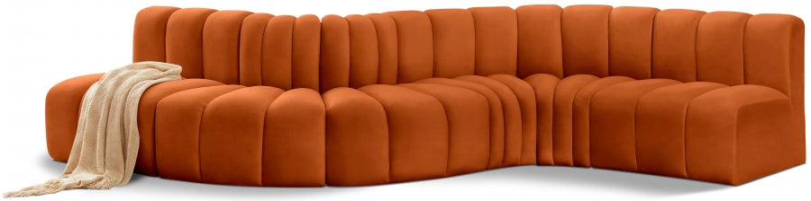 Meridian Furniture - Arc Velvet 6 Piece Sectional in Cognac - 103Cognac-S6A - GreatFurnitureDeal