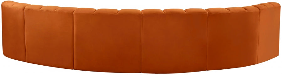 Meridian Furniture - Arc Velvet 6 Piece Sectional in Cognac - 103Cognac-S6B - GreatFurnitureDeal