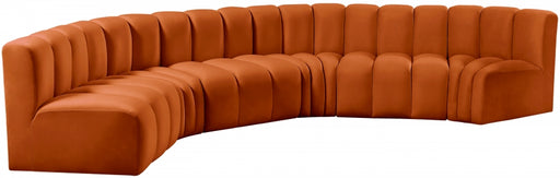 Meridian Furniture - Arc Velvet 6 Piece Sectional in Cognac - 103Cognac-S6B - GreatFurnitureDeal