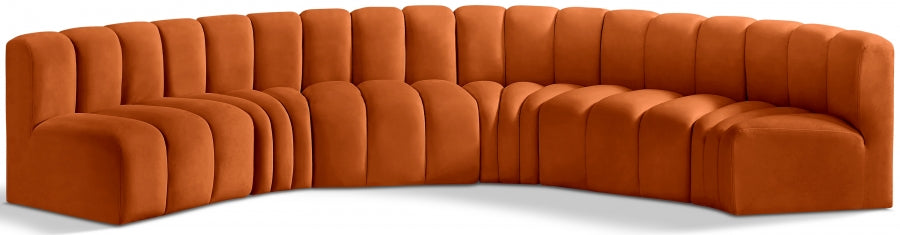 Meridian Furniture - Arc Velvet 6 Piece Sectional in Cognac - 103Cognac-S6B - GreatFurnitureDeal