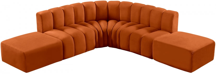 Meridian Furniture - Arc Velvet 6 Piece Sectional in Cognac - 103Cognac-S6C - GreatFurnitureDeal