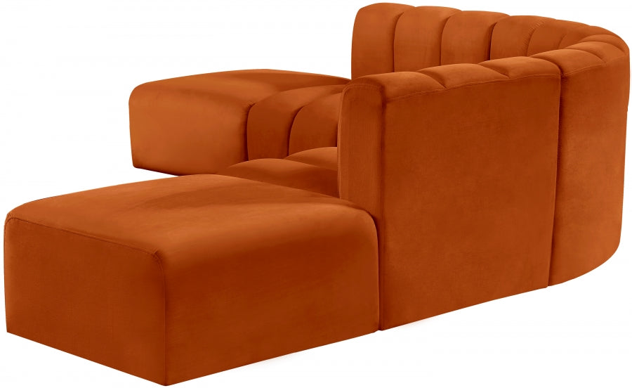 Meridian Furniture - Arc Velvet 6 Piece Sectional in Cognac - 103Cognac-S6C - GreatFurnitureDeal