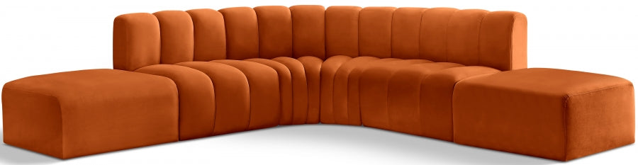 Meridian Furniture - Arc Velvet 6 Piece Sectional in Cognac - 103Cognac-S6C - GreatFurnitureDeal