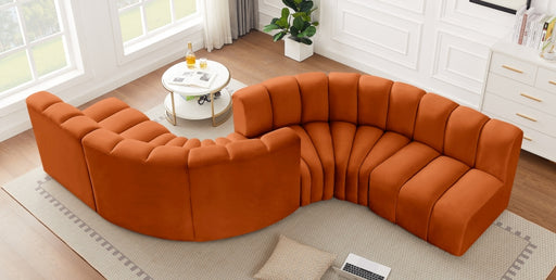 Meridian Furniture - Arc Velvet 6 Piece Sectional in Cognac - 103Cognac-S6D - GreatFurnitureDeal