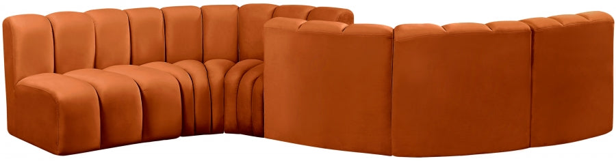 Meridian Furniture - Arc Velvet 6 Piece Sectional in Cognac - 103Cognac-S6D - GreatFurnitureDeal