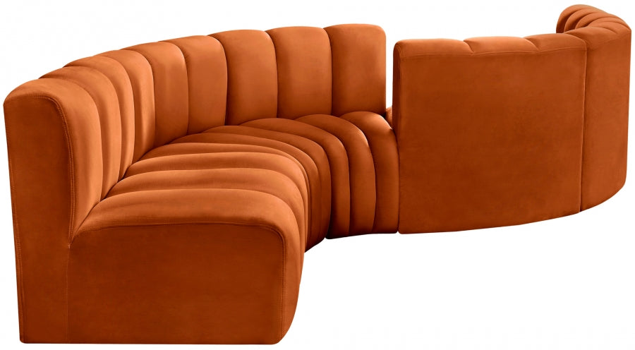 Meridian Furniture - Arc Velvet 6 Piece Sectional in Cognac - 103Cognac-S6D - GreatFurnitureDeal