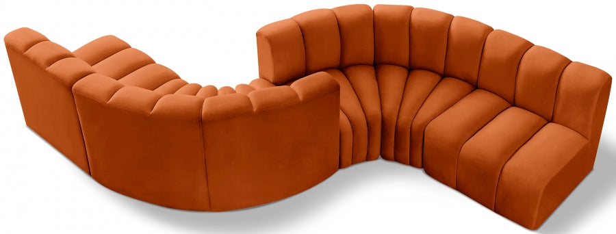 Meridian Furniture - Arc Velvet 6 Piece Sectional in Cognac - 103Cognac-S6D - GreatFurnitureDeal