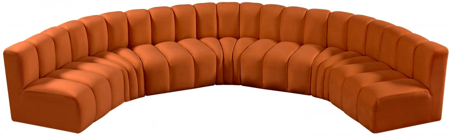 Meridian Furniture - Arc Velvet 7 Piece Sectional in Cognac - 103Cognac-S7B