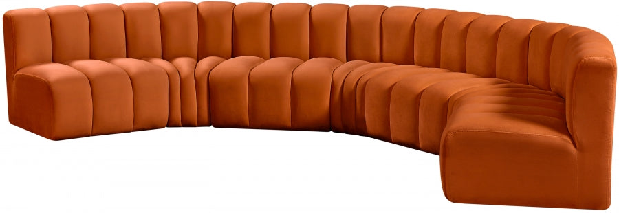 Meridian Furniture - Arc Velvet 7 Piece Sectional in Cognac - 103Cognac-S7B