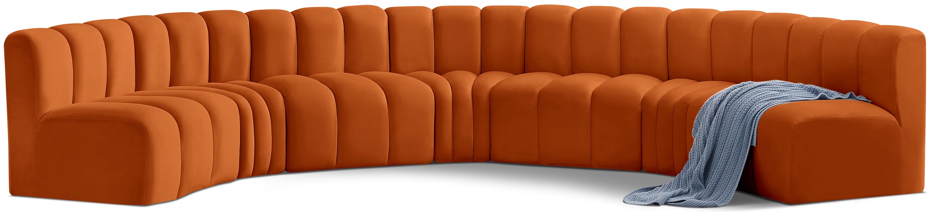 Meridian Furniture - Arc Velvet 7 Piece Sectional in Cognac - 103Cognac-S7B