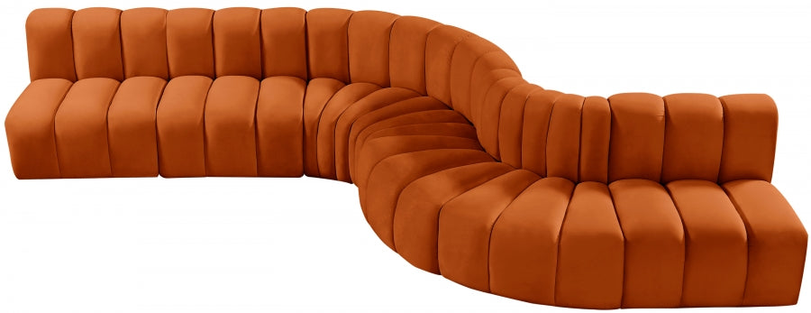 Meridian Furniture - Arc Velvet 7 Piece Sectional in Cognac - 103Cognac-S7C