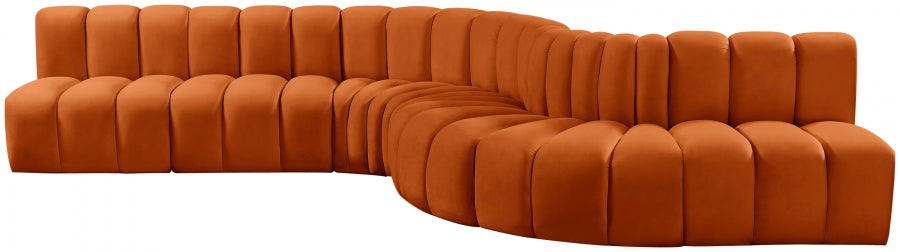 Meridian Furniture - Arc Velvet 7 Piece Sectional in Cognac - 103Cognac-S7C