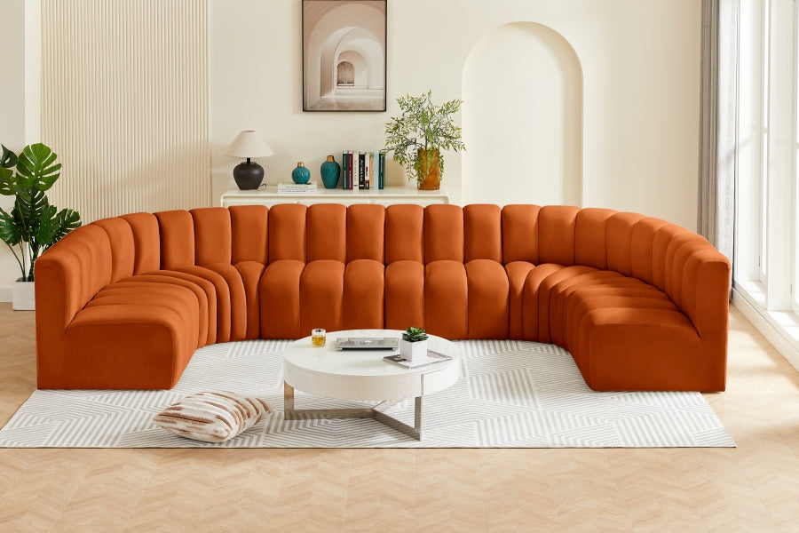 Meridian Furniture - Arc Velvet 8 Piece Sectional in Cognac - 103Cognac-S8A