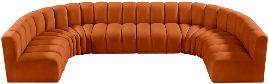 Meridian Furniture - Arc Velvet 8 Piece Sectional in Cognac - 103Cognac-S8A