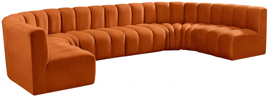 Meridian Furniture - Arc Velvet 8 Piece Sectional in Cognac - 103Cognac-S8A