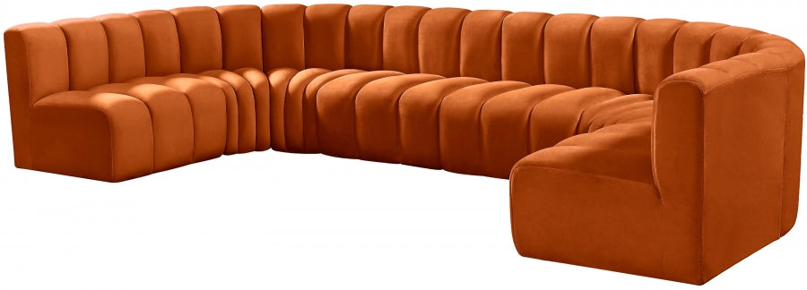 Meridian Furniture - Arc Velvet 8 Piece Sectional in Cognac - 103Cognac-S8A