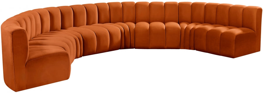 Meridian Furniture - Arc Velvet 8 Piece Sectional in Cognac - 103Cognac-S8B - GreatFurnitureDeal