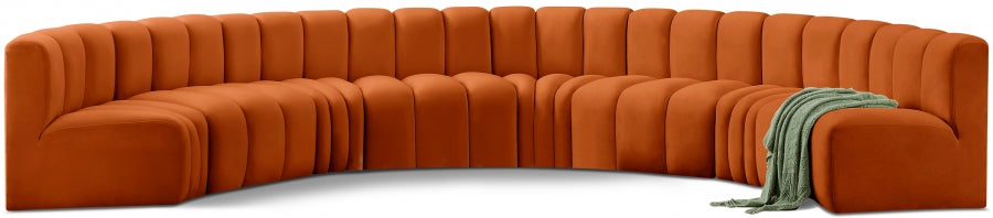 Meridian Furniture - Arc Velvet 8 Piece Sectional in Cognac - 103Cognac-S8B - GreatFurnitureDeal