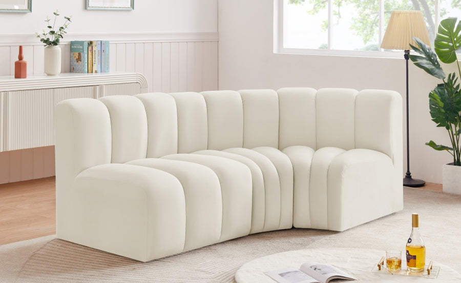 Meridian Furniture - Arc Velvet Modular Sofa in Cream - 103Cream-S3A - GreatFurnitureDeal