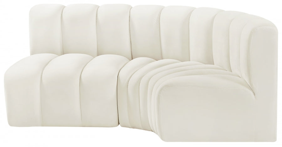 Meridian Furniture - Arc Velvet Modular Sofa in Cream - 103Cream-S3A - GreatFurnitureDeal