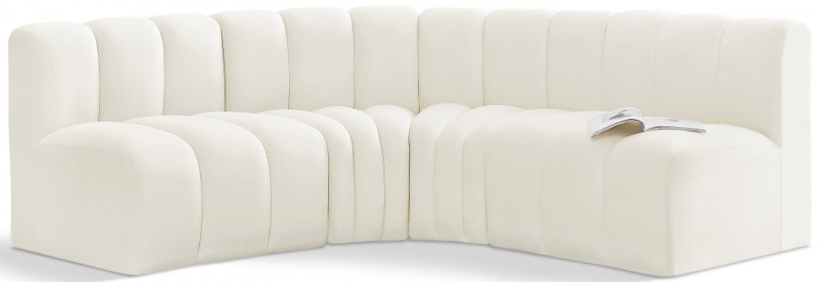 Meridian Furniture - Arc Velvet 4 Piece Sectional in Cream - 103Cream-S4B - GreatFurnitureDeal