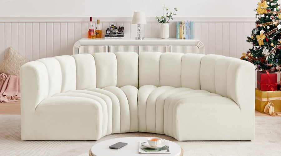 Meridian Furniture - Arc Velvet 4 Piece Sectional in Cream - 103Cream-S4C - GreatFurnitureDeal